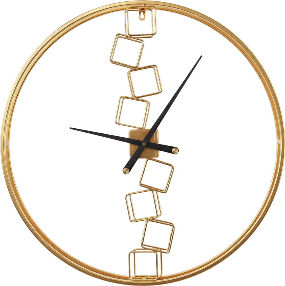 Large 27-inch yellow wall clock with a robust metal frame and creative Nordic design, ideal for living room or kitchen.