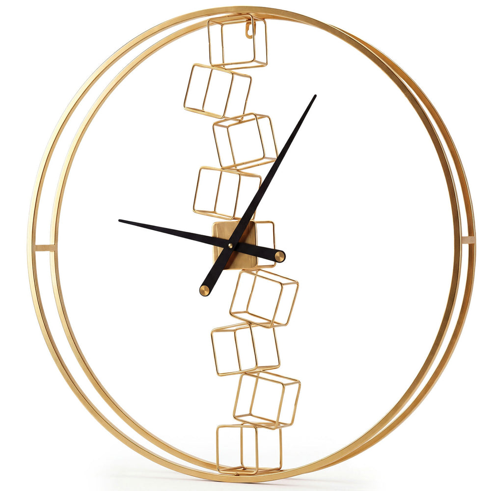 27-inch yellow wall clock featuring a unique cube design and smooth edges, perfect for modern living room decor.