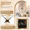 27-inch yellow wall clock with non-ticking quartz movement and delicate hands, ideal for living room or kitchen decor.