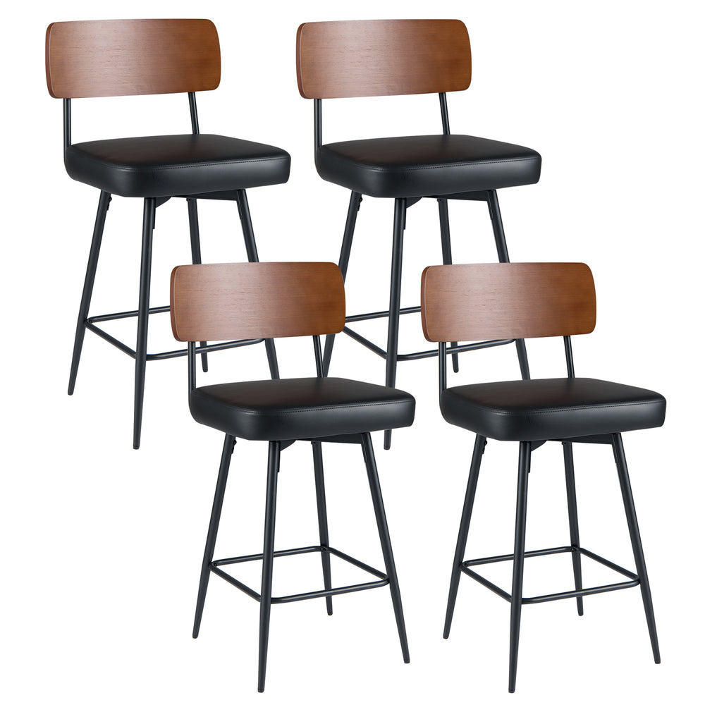 27 Inch Padded Counter Barstools Set of 4 with Metal Legs-Black - Gallery View 1 of 1