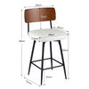 Padded counter barstool with metal legs, 360° swivel seat, and curved wooden backrest, ideal for kitchens and bars.
