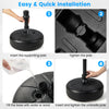Fillable round umbrella base stand with a large reservoir for sand or water, designed for stability in outdoor settings.
