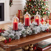 28" foldable Christmas centerpiece featuring a 3-candle holder with PVC pine needles, natural pine cones, and festive decor.