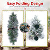 Foldable 28" Christmas centerpiece with PVC pine needles, 3 candle holders, and 6 natural pine cones for festive decor.