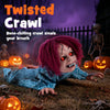 Creepy 28" Halloween Crawling Girl with realistic hair, flashing red eyes, and horror sounds for terrifying decorations.