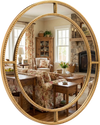 28-inch gold round wall mirror with beaded frame, perfect for adding elegance to living rooms or entryways.
