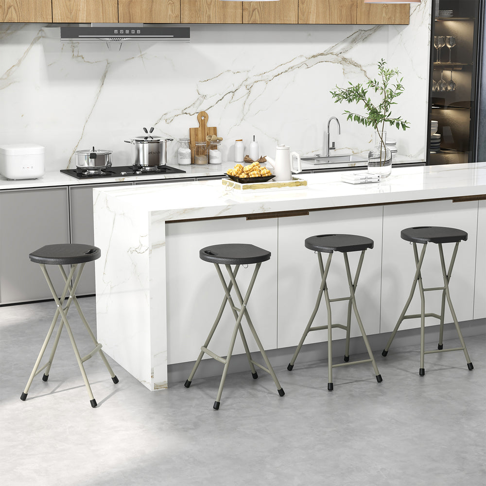 Portable 28-inch folding stools with sturdy steel frame, non-slip foot pads, ideal for kitchen or outdoor use.