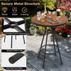 28-inch outdoor bar table with wood-like tabletop, sturdy metal structure, and umbrella hole for backyard gatherings.