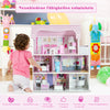 28-inch pink dollhouse with furniture, featuring 5 rooms, balcony, and eco-friendly MDF for imaginative play.