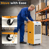 290 pints commercial dehumidifier in yellow with 4 universal wheels, ideal for large spaces like basements and.