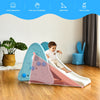 Freestanding baby slide in blue with anti-skid steps and stable triangular design for safe indoor play.