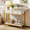 Narrow console table with two fabric drawers and open shelf, perfect for entryways or behind sofas in modern decor.
