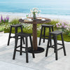 Black HDPE patio bar stool set of 2 with curved seats, ideal for outdoor relaxation at a bar height table.