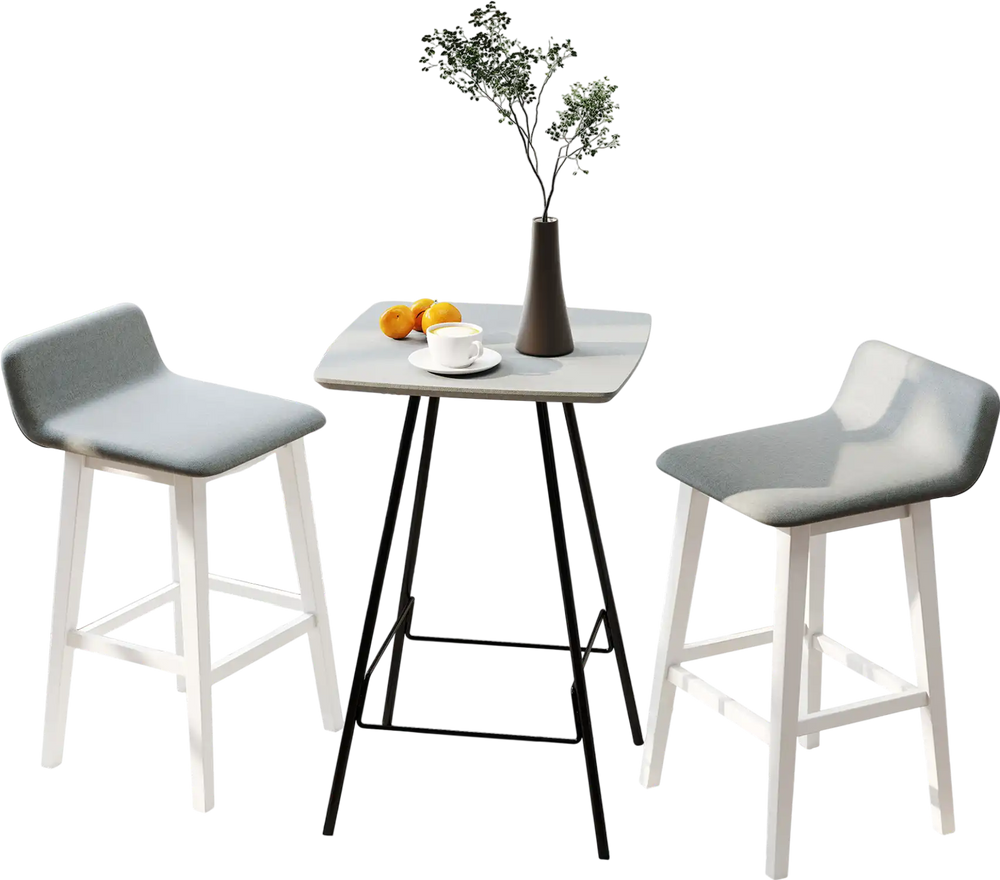 Two 29-inch low-back high-top chairs with padded seats and rubber wood legs, ideal for dining or home bar use.