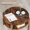 Round coffee table in rustic brown with storage shelves, featuring a smooth surface and elegant wood grain for small.