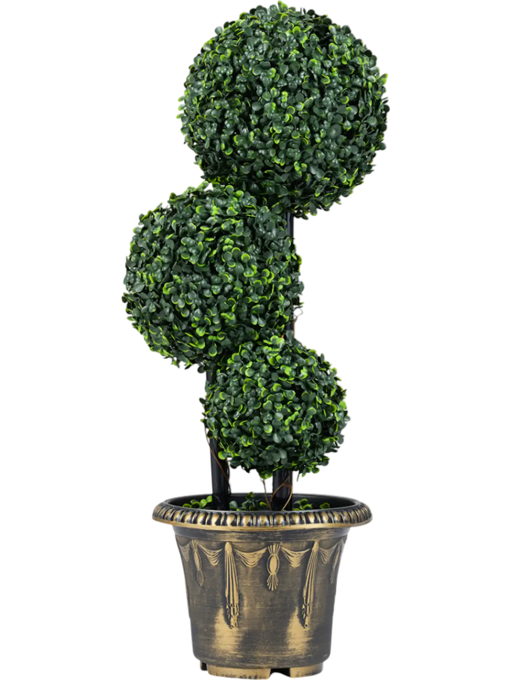 29-inch artificial boxwood topiary tree with triple ball design in a decorative pot for elegant indoor decor.