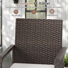 Close-up of the 29-inch patio swivel bar stool featuring mixed brown PE rattan, ergonomic armrests, and a soft seat.