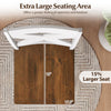 Extra-large 17.5" x 18" seat of a rubberwood swivel barstool set, ideal for kitchen islands and dining rooms.