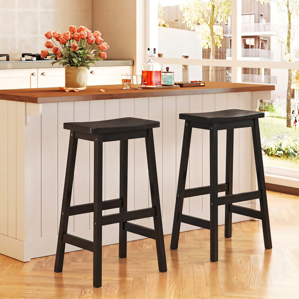 29" Set of 2 Saddle-Seat Counter Height Stools with Curved Seat and Footrests-Black - Gallery View 1 of 6