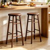 Backless rubber wood bar stools set of 2 with 360° swivel, footrests, and strong crossbars for kitchen or dining use.