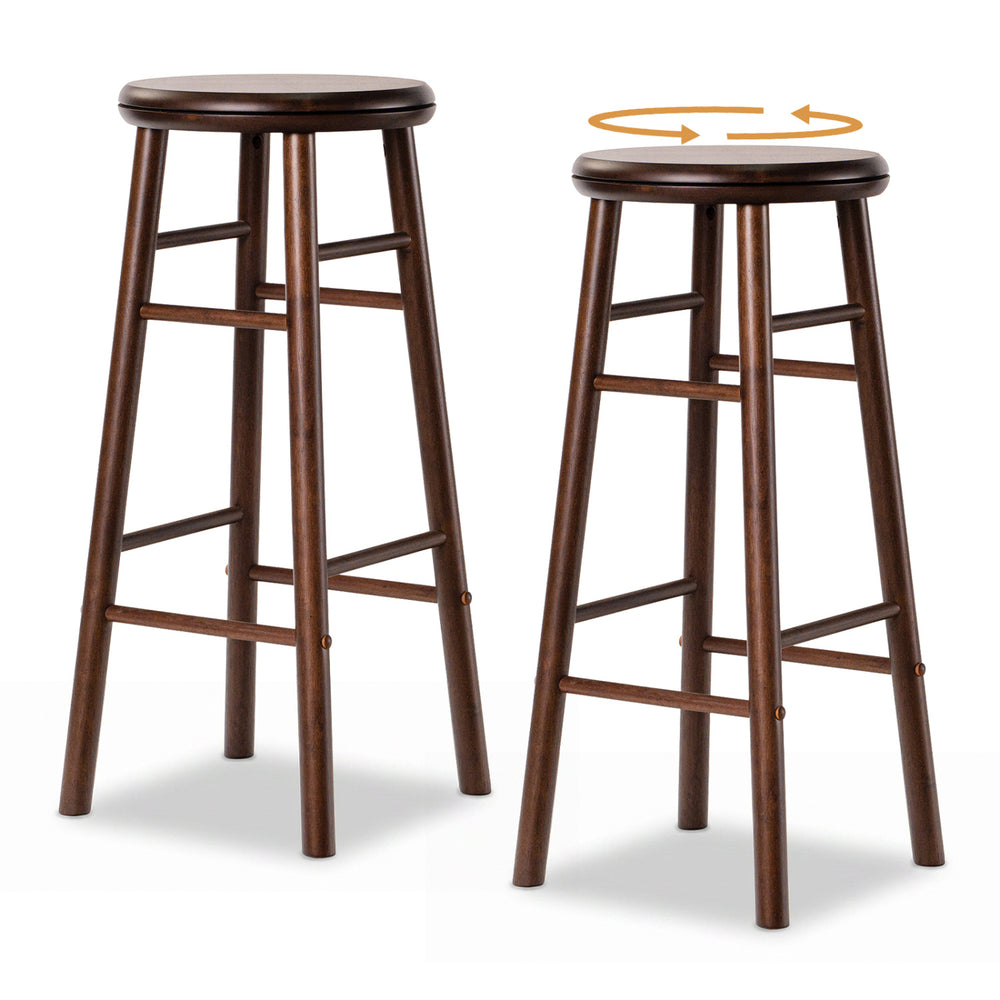 Single backless 24" swivel bar stool in rubber wood, showcasing a sleek design and strong crossbars for enhanced.