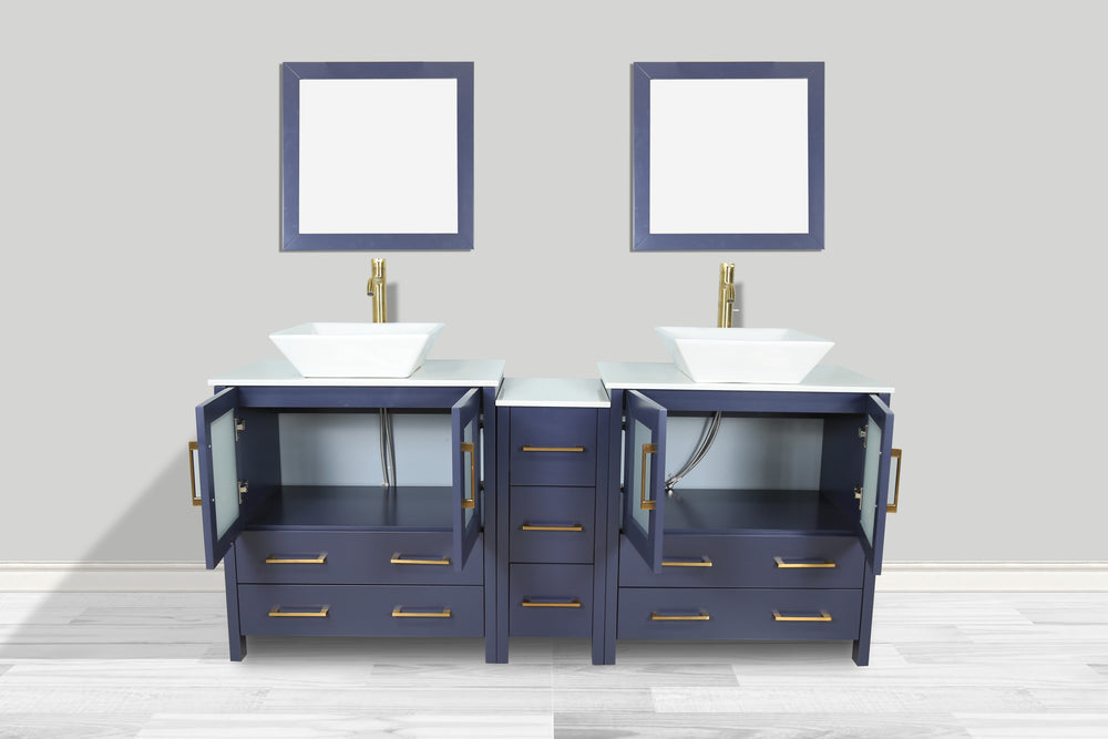 Vanity Art Ravenna 72" Bathroom Vanity Double Sink Combo Set with Marble Top and Mirror VA3130 New