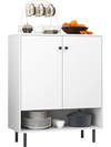 White 2-door sideboard buffet cabinet with adjustable shelf and metal legs, perfect for kitchen storage and.