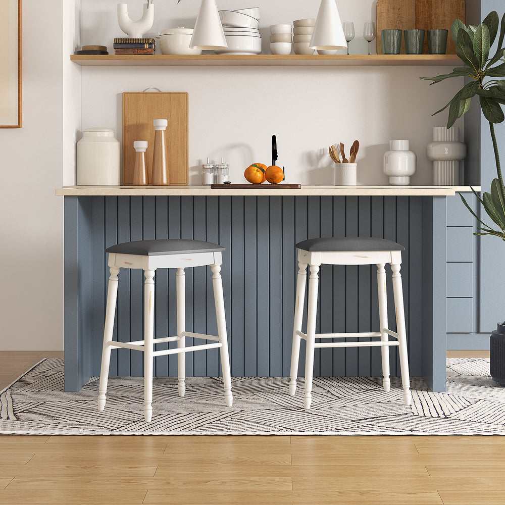 29 Inch Bar Stool Set of 2 with Padded Seat Cushions and Wood Legs-29 inches - Gallery View 1 of 7