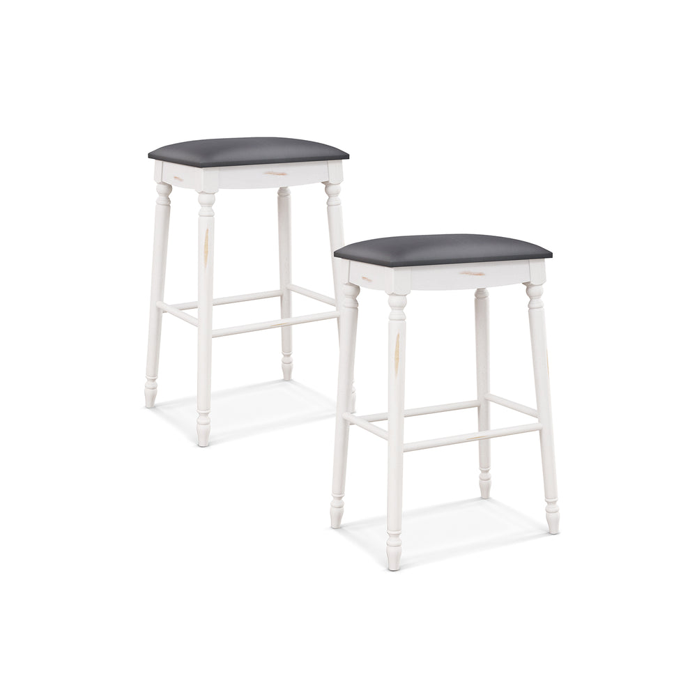 Set of 2 backless 29-inch bar stools with padded seats and durable rubber wood legs, ideal for kitchen or dining use.