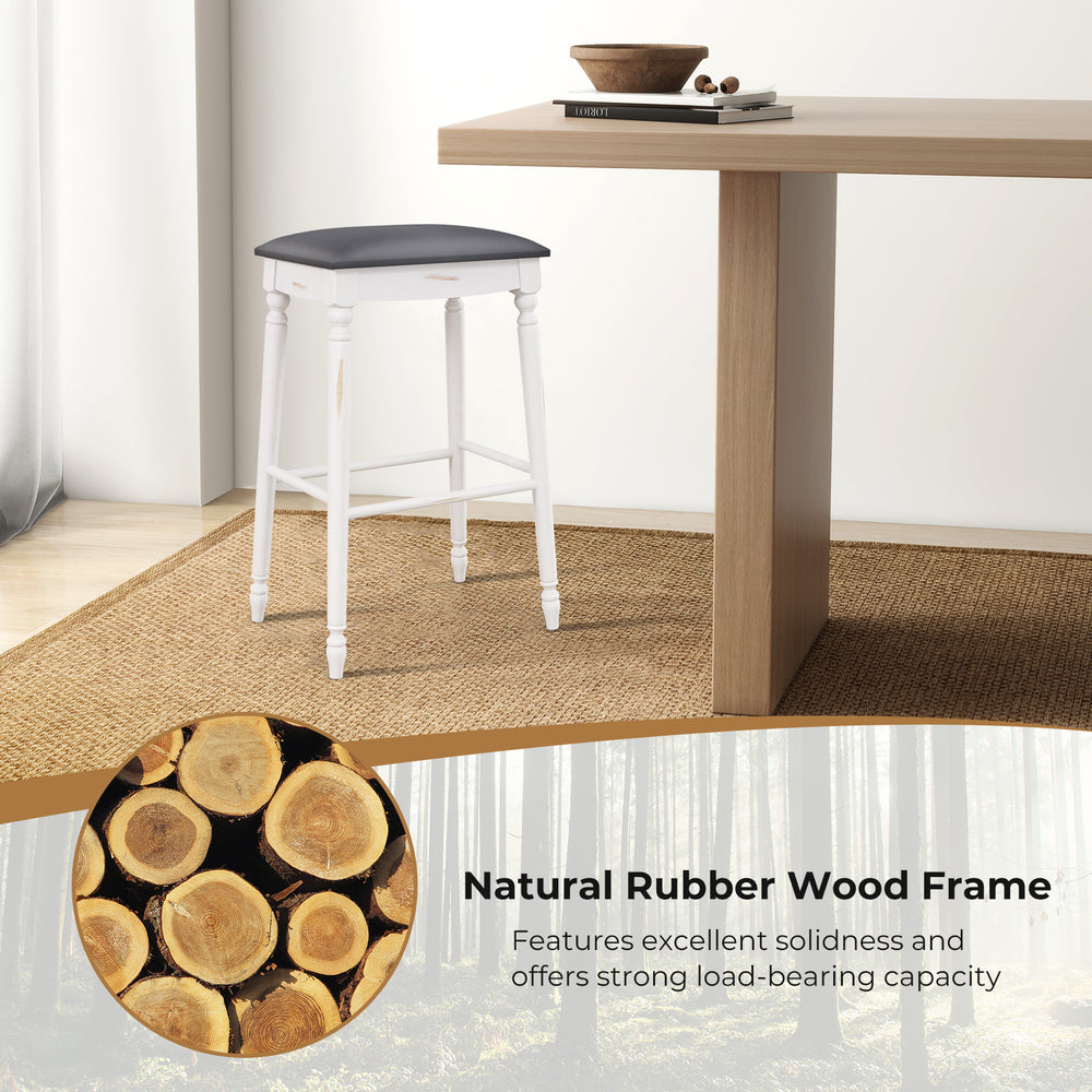 29-inch bar stool with padded seat cushion and durable rubber wood legs, perfect for kitchen or dining room use.