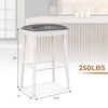 29-inch bar stool with padded seat cushion, wood legs, and antiqued surface, ideal for kitchen or dining use.
