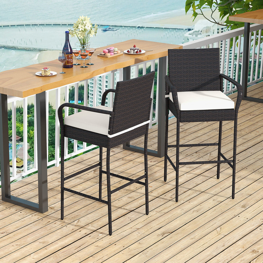 2/4 Pieces Outdoor PE Rattan Cushioned Barstool Set with Armrests-Set of 2 - Gallery View 1 of 8