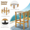 Patio wood bar stool with contoured saddle seat, made of acacia wood and PE rattan, ideal for backyard or poolside use.