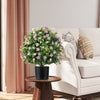 Artificial boxwood topiary ball tree with vibrant purple flowers, enhancing indoor spaces with a realistic design and.