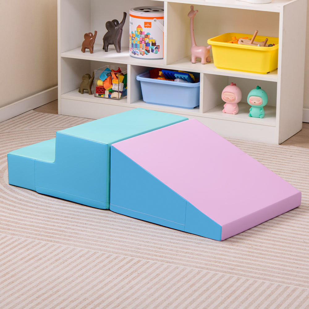 2-Piece Step and Slide Climber for Infants and Toddlers Baby Soft Play Set Foam Blocks-Blue - Gallery View 1 of 11