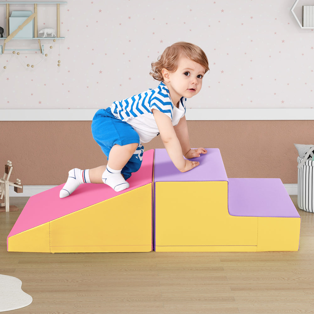 2-Piece Step and Slide Climber for Infants and Toddlers Baby Soft Play Set Foam Blocks-Yellow - Gallery View 1 of 11