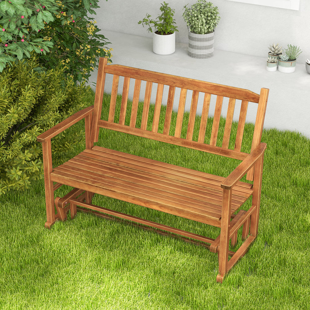2 Seats Outdoor Glider Bench with Armrests and Slatted Seat-Natural - Gallery View 1 of 8