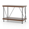 2-tier multipurpose display rack with a metal frame and wooden shelves, ideal for books and ornaments in any room.