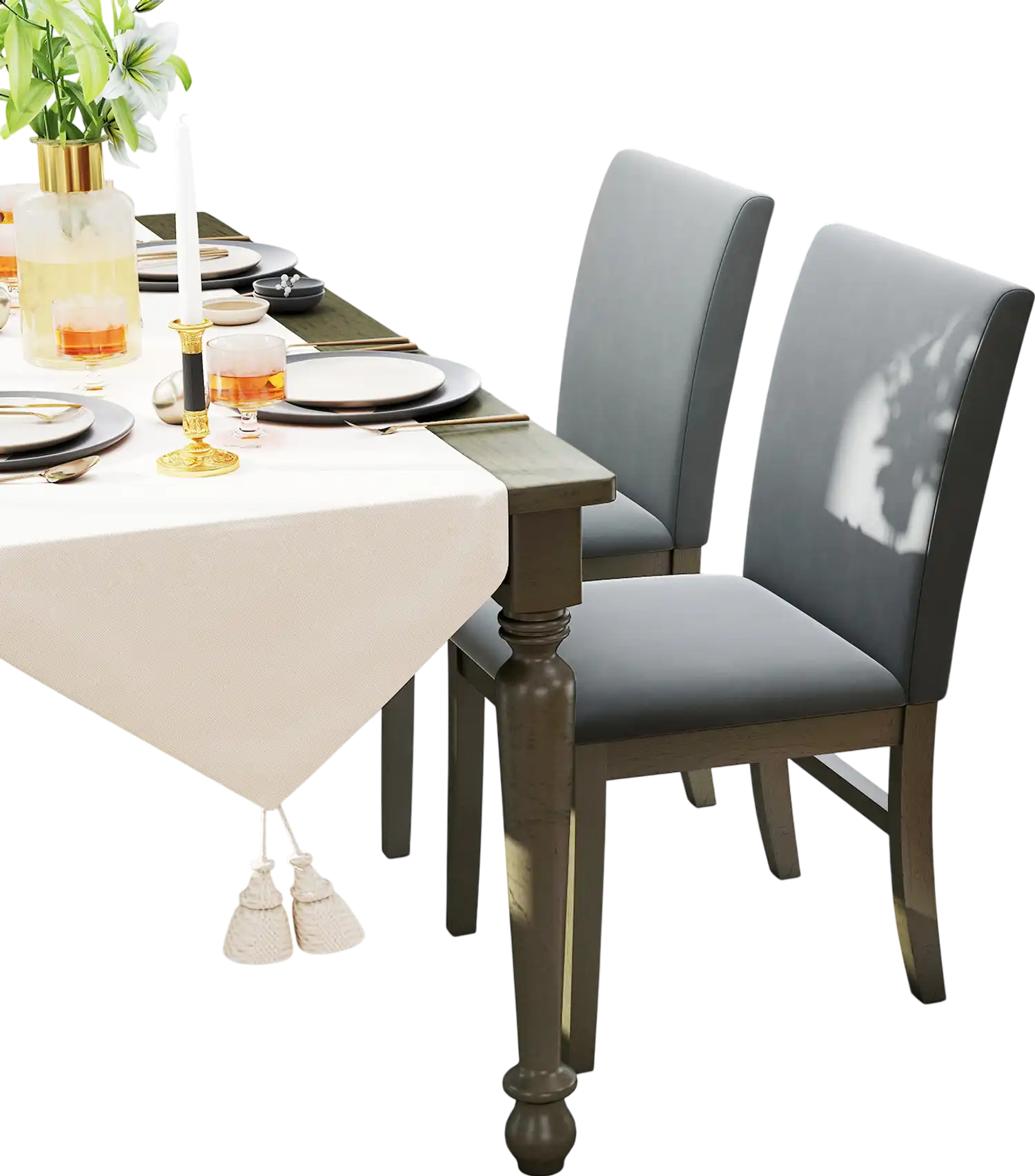 Costway Upholstered Dining Chairs Set of 2 High Back Gray Rubber Wood Legs 761853429 New