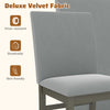 Gray upholstered dining chair showcasing deluxe velvet fabric, high backrest, and rubber wood legs for sturdy support.