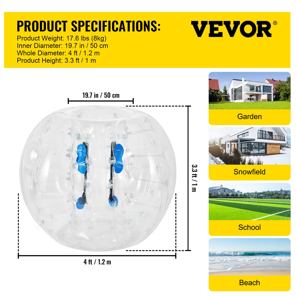 Vevor Inflatable Bumper Ball 4' Diameter PVC Body Zorb Ball with Handles and Adjustable Straps 2 PCS New