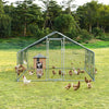 Large walk-in chicken coop with roof cover, featuring a galvanized frame and PVC coated wire mesh for outdoor safety.