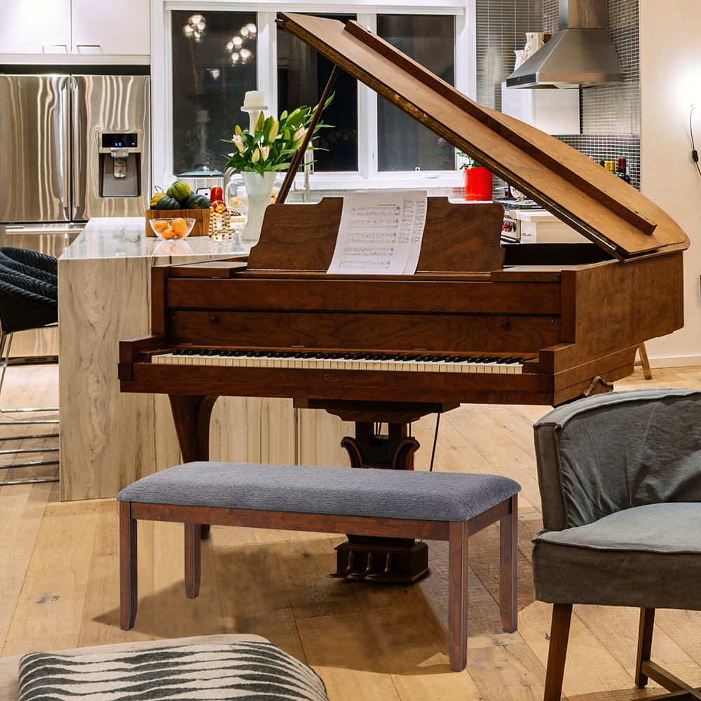 Upholstered entryway bench footstool in a stylish setting, showcasing its elegant design and comfortable linen fabric.