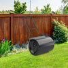 Lawn roller with U-shaped handle, green finish, 16-gallon capacity, ideal for flattening uneven ground in gardens.