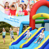 Inflatable jumping castle with dual slides, accommodating 3-4 kids, perfect for birthday parties and outdoor fun.