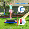 Kids jumping on a 36" square trampoline with a foamed handrail, designed for safety and outdoor fun.