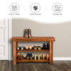 Freestanding wood bench with three-tier storage shelves, made of acacia wood, ideal for entryway or living room use.