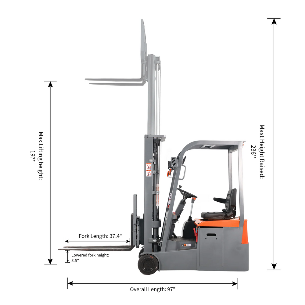 Apollolift A-3041 Electric Forklift Battery Powered 3 Wheel 197" Lifting 3300 lbs. Capacity CPD15S-E New