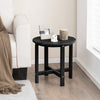Black 18-inch round weather-resistant Adirondack side table with slatted top, perfect for outdoor or bathroom use.