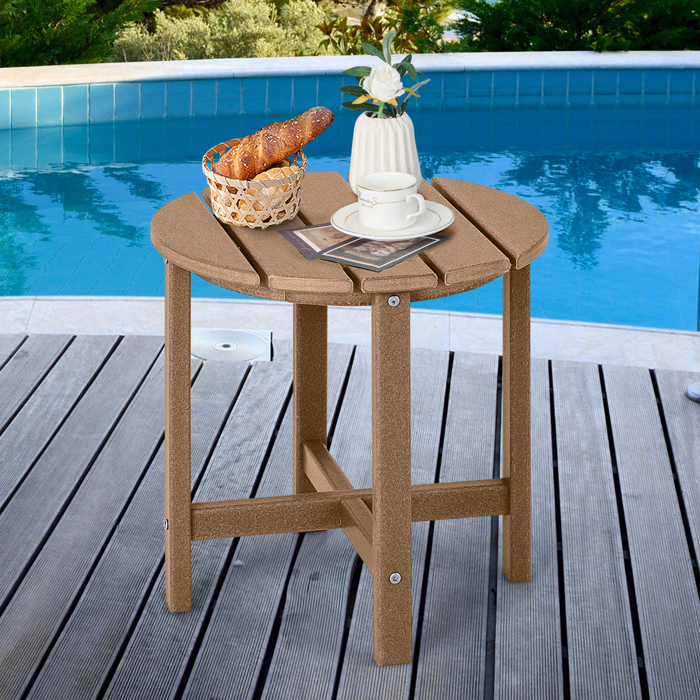 Set of 2 18 Inch Round Weather-Resistant Adirondack Side Tables-Brown - Gallery View 1 of 9